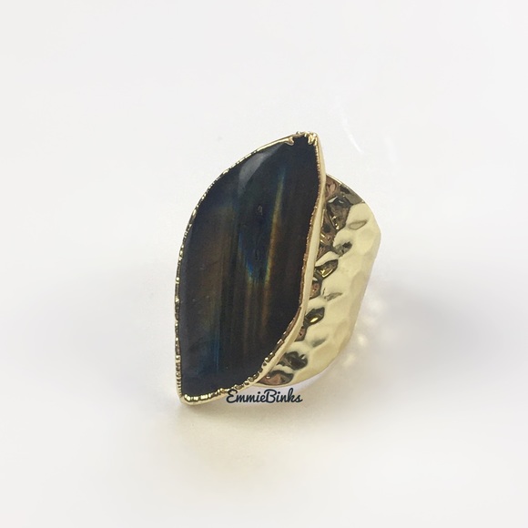 New Natural Labradorite Crystal Cocktail Ring / Water Drop Statement Ring - Picture 8 of 14